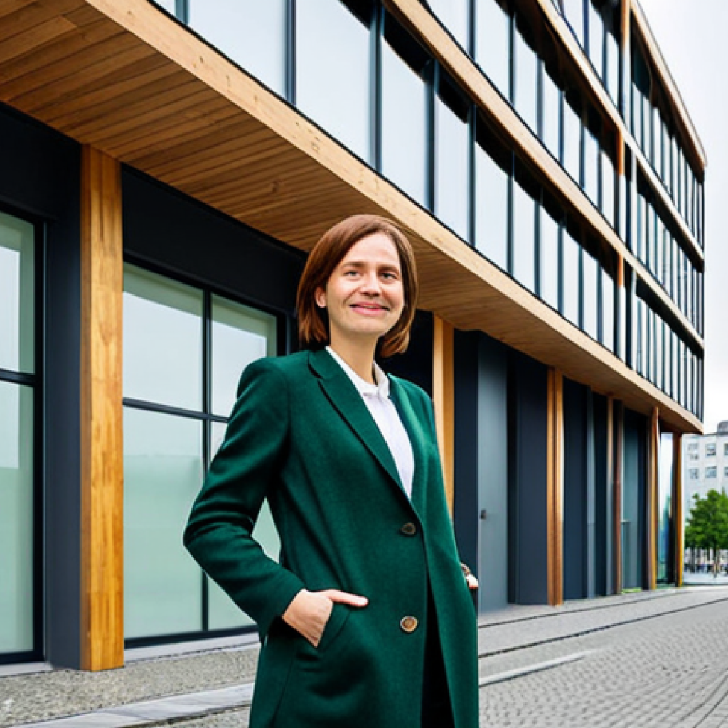 **
"A professional female architect, fully clothed in a stylish yet modest business casual outfit, standing in front of a modern, sustainable building in Berlin's Mitte district. The architecture features clean lines and incorporates green building elements. Natural light, overcast sky, professional architectural photography, perfect anatomy, correct proportions, natural pose, safe for work, appropriate content, family-friendly, high quality."
**