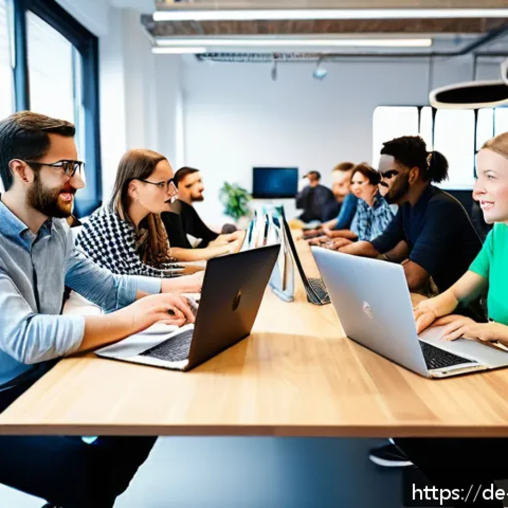 오픈소스 기여를 위한 사례 연구 분석 - A modern, diverse group of software developers collaborating in a bright, open office space in Berli...
